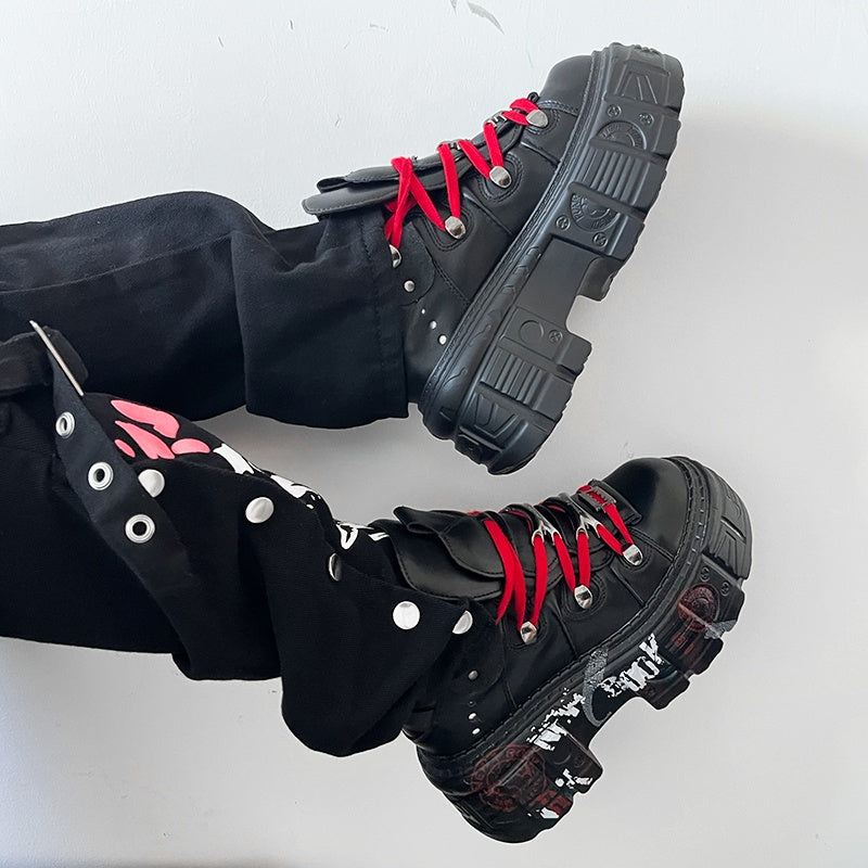 Women's Y2K Punk Platform Ankle Boots Black Synthetic High Heel Shoes