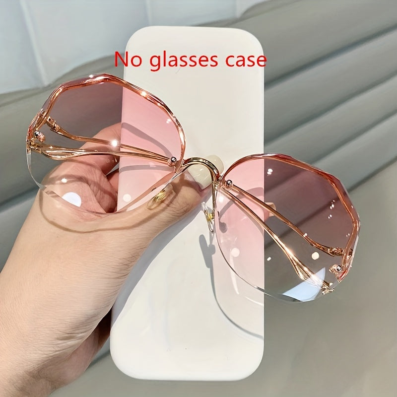 Unisex Fashion Glasses Thin Metal Semi-Rimless Color Block Ombre Lens