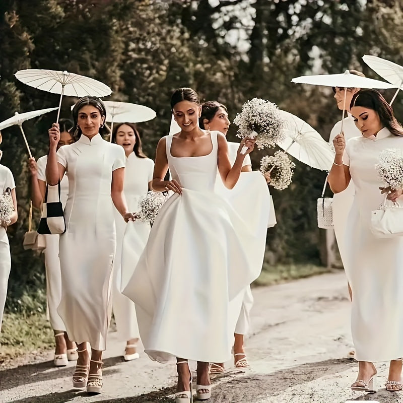 White Oil Paper Umbrella for Weddings and Photos Sun-Blocking Round Modern Style