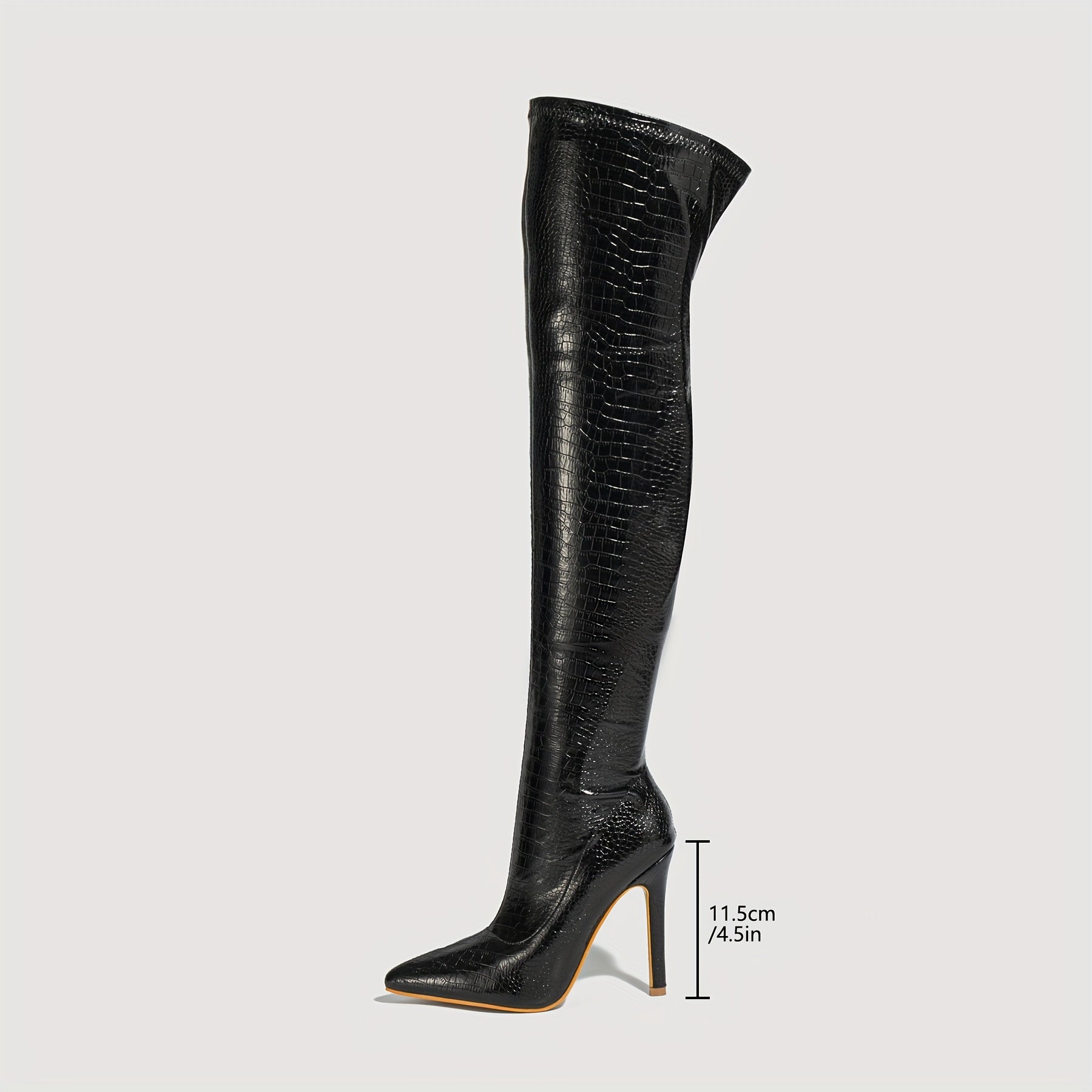 Women's Faux Leather Pointed Toe Stiletto Knee High Boots Black Winter