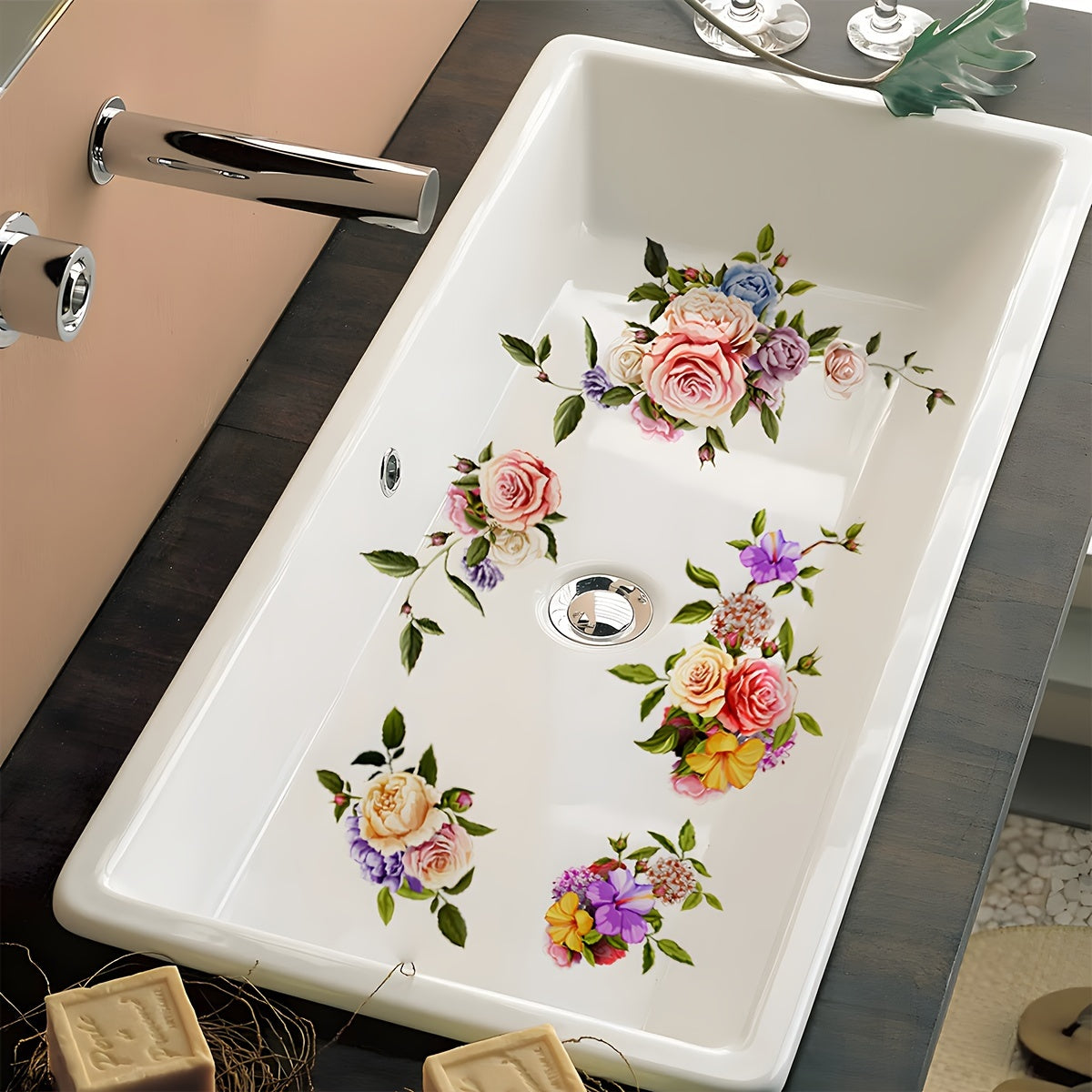Vibrant Rose Pattern Bathroom Decal for Sinks Bathtubs and Toilets