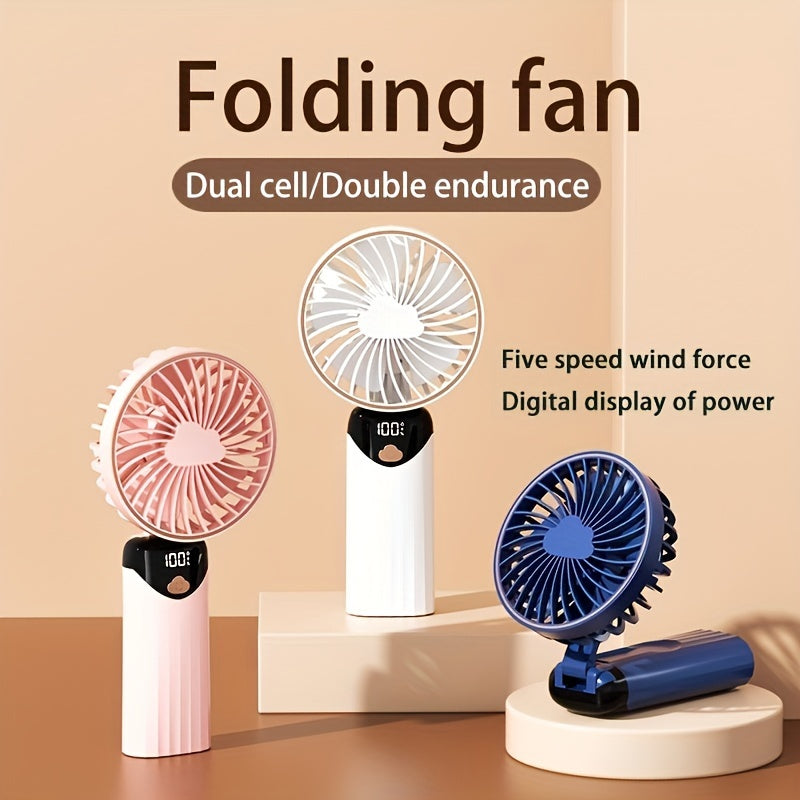 Rechargeable Wearable Fan with 5 Cooling Levels, Foldable, Portable for Travel and Home