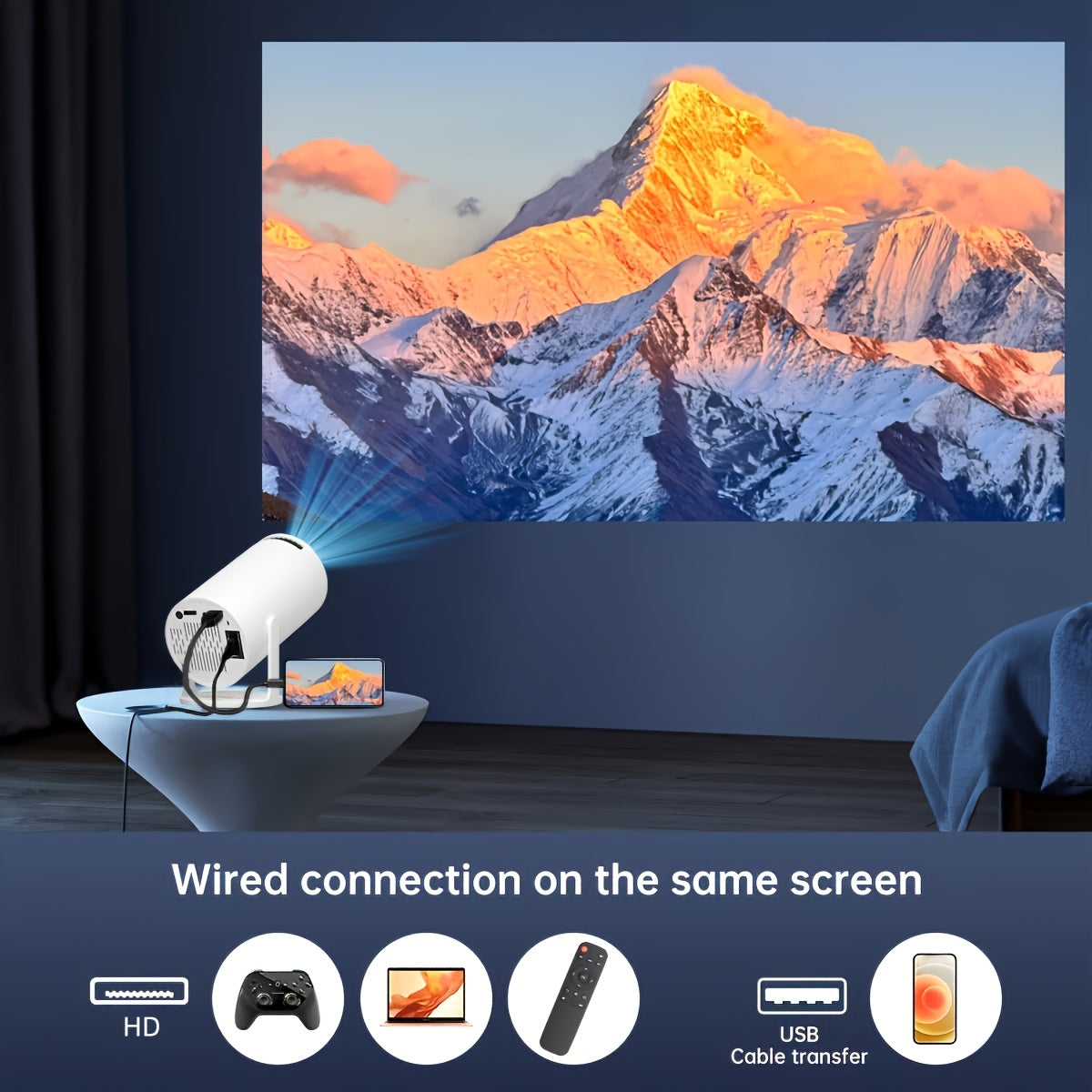 Мини портативный HD-проектор с регулируемым углом 180° и коррекцией трапеции