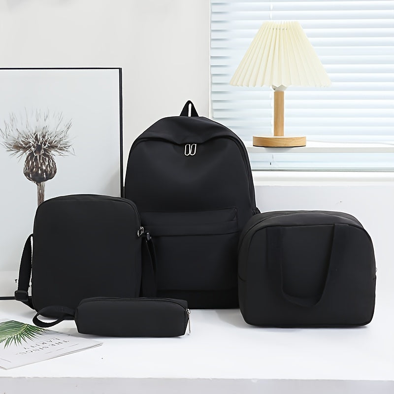 4 ta oddiy sayohat ruksaklari to'plami, bir rangda va katta sig'imga ega, maktab yoki sayohat uchun ideal.