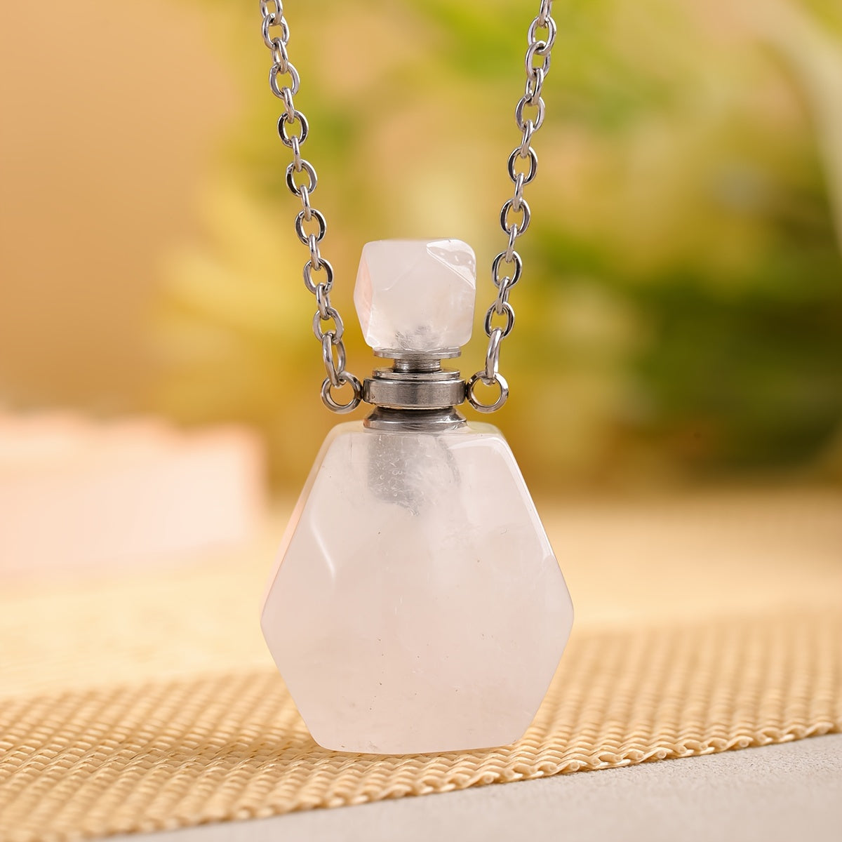 Glam Style Rock Crystal Diffuser Necklace with Chain for Aromatherapy and Gifts