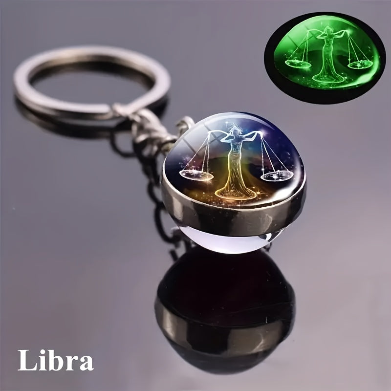 Starry Sky Glass Ball Car Keychain Zodiac Sign Auto Accessory Gift