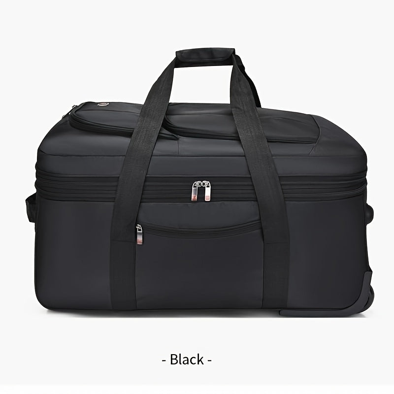 Expandable Large Capacity Travel Bag with Telescopic Handle Durable Polyester Multi-Compartment in Deep Gray Red Black