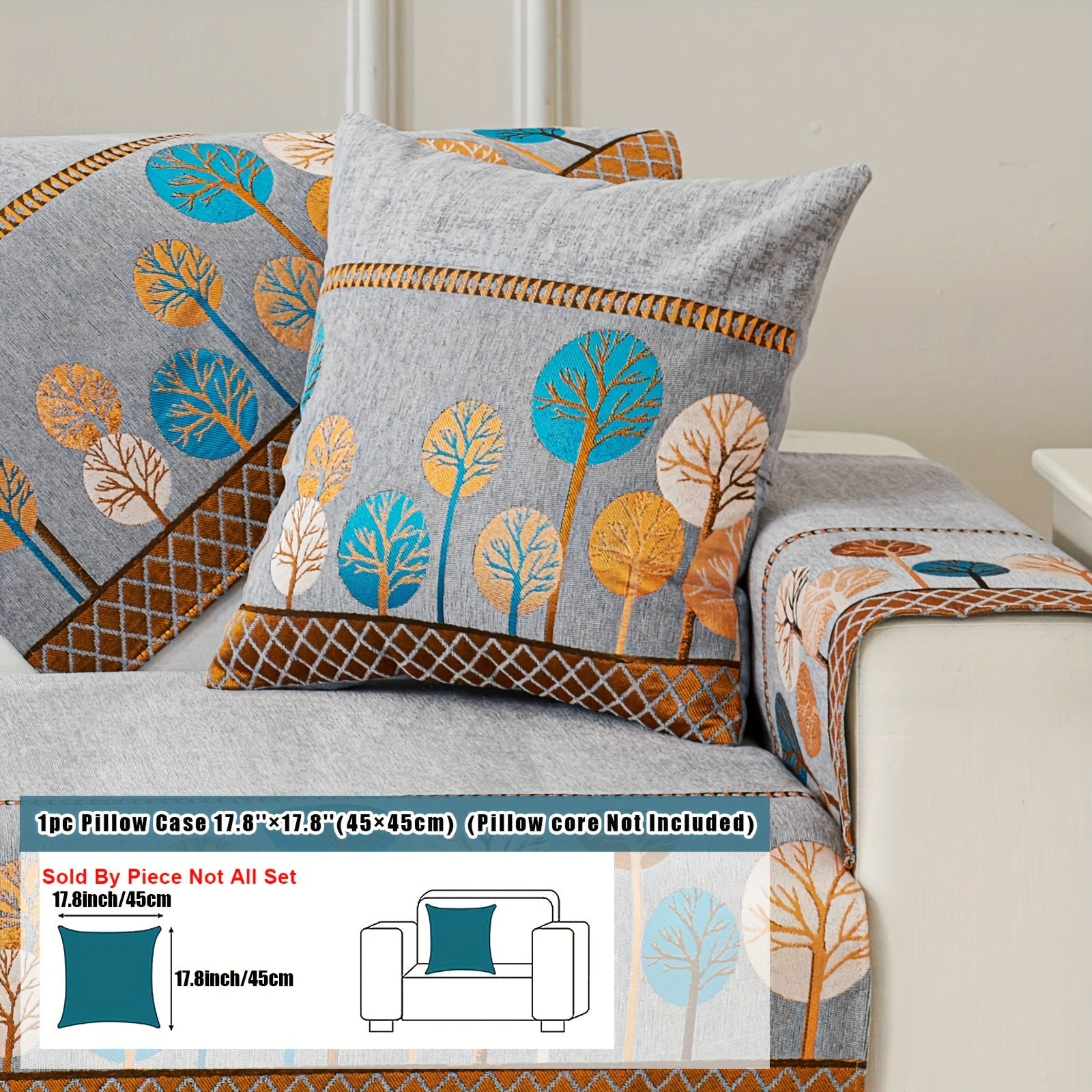 Boho Style Sofa Cushion with Moon and Tree Design Chenille All-Season Pet-Friendly Soft Modern