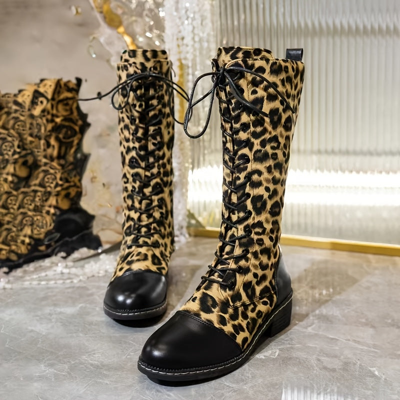 Women's Embroidered Faux Leather Knee-High Boots with Side Zipper