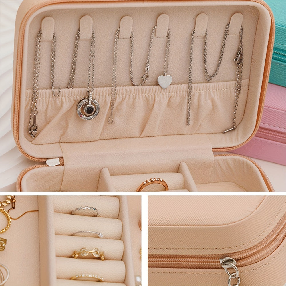 Kalit bilan qulflanadigan sun'iy charmli zargarlik qutisi, qulay saqlash joyi uchun marjon, uzuk va taqinchoqlar