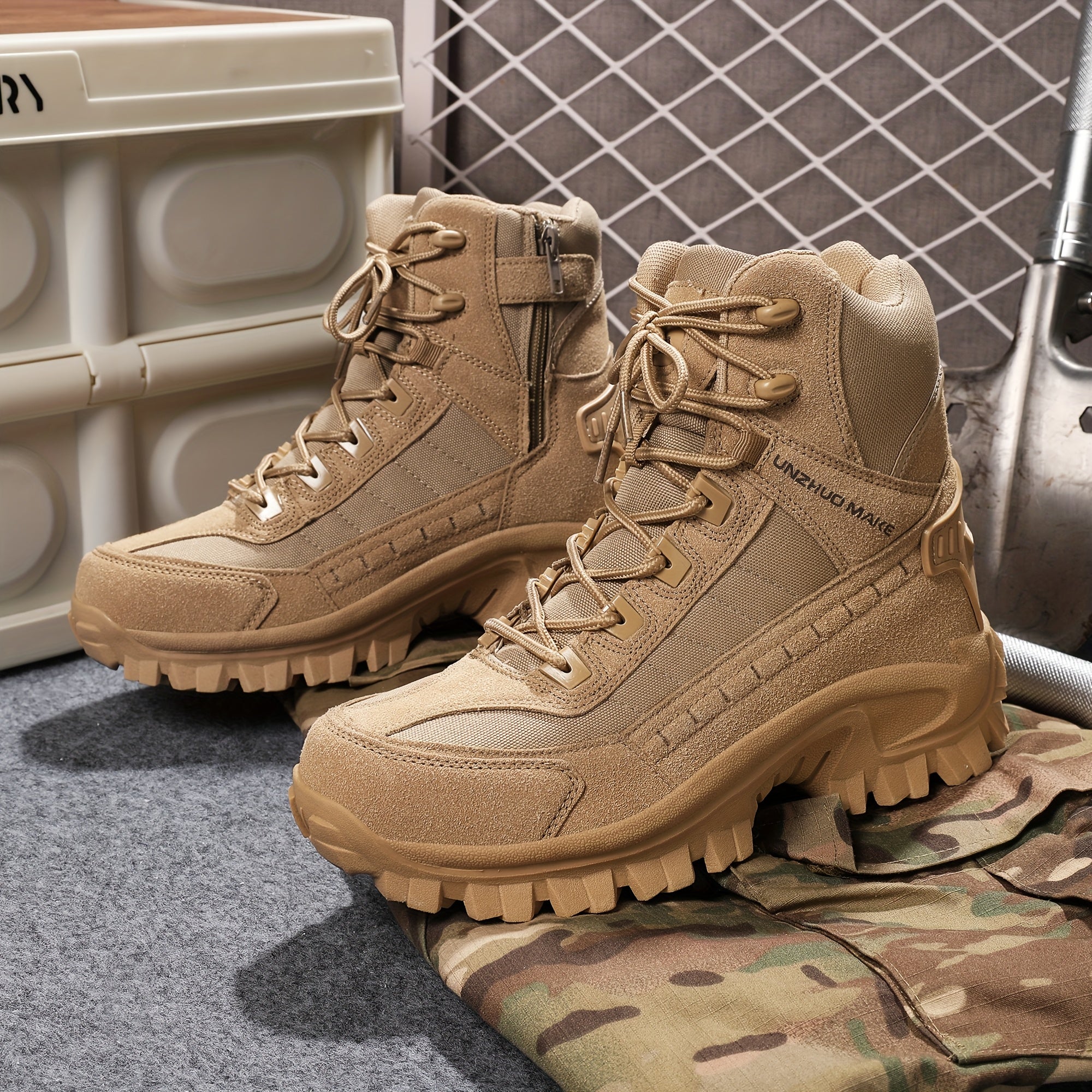 Men's Hiking Shoes Beige Non-Slip Wear-Resistant Mid-Calf Outdoor Trekking Footwear