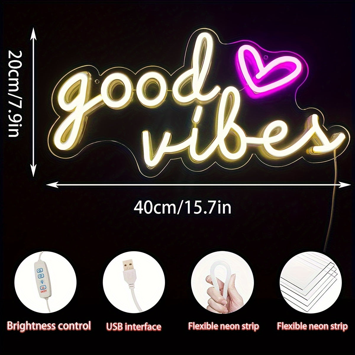 Neon Sign with Warm Yellow and Pink LED Lights 39.88cm x 20.07cm USB Powered Adjustable Brightness for Parties Weddings Clubs Bars Game Rooms Cafes