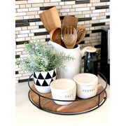 Wooden Makeup Organizer with Steel Handrails Rotating 360° Desktop Storage