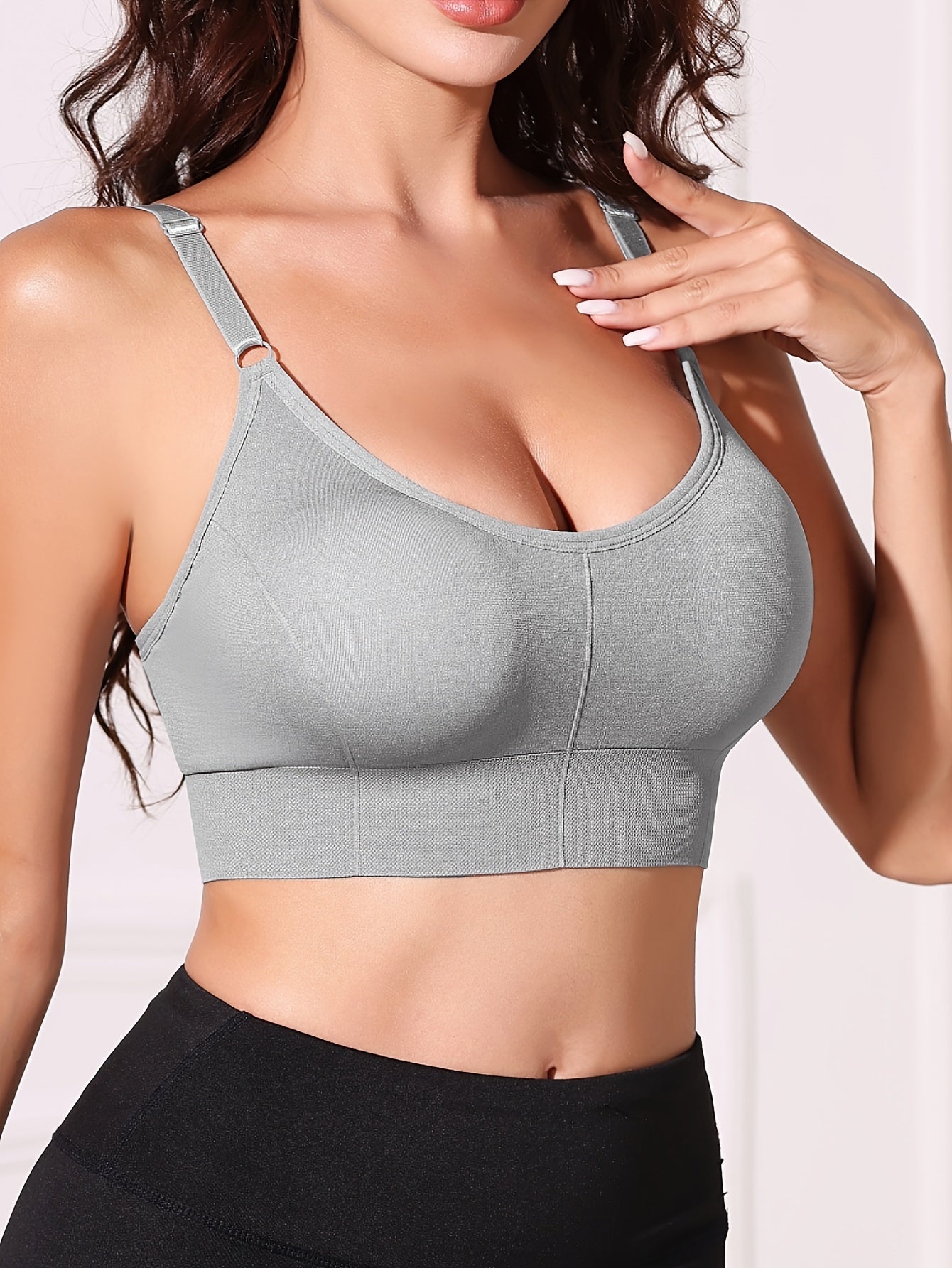 Women's Gray Wireless Bra with Removable Pads and Breathable Nylon Blend