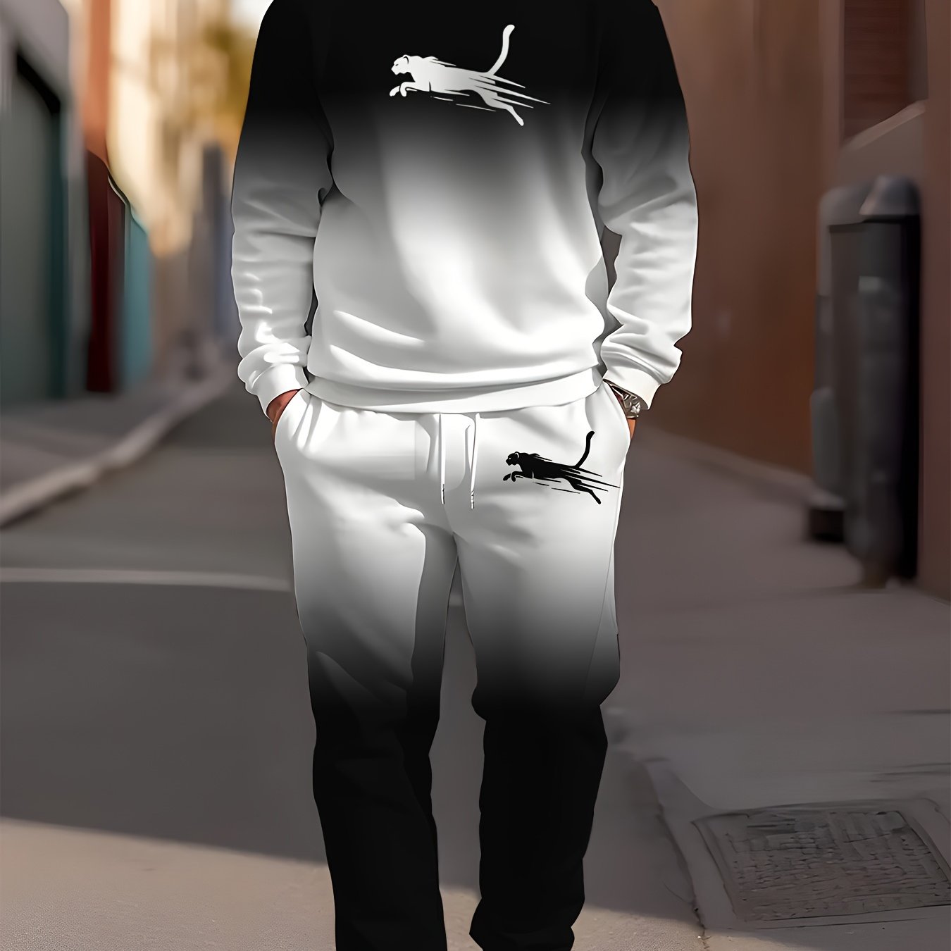 Men's Casual Print Long Sleeve Polyester Outfit