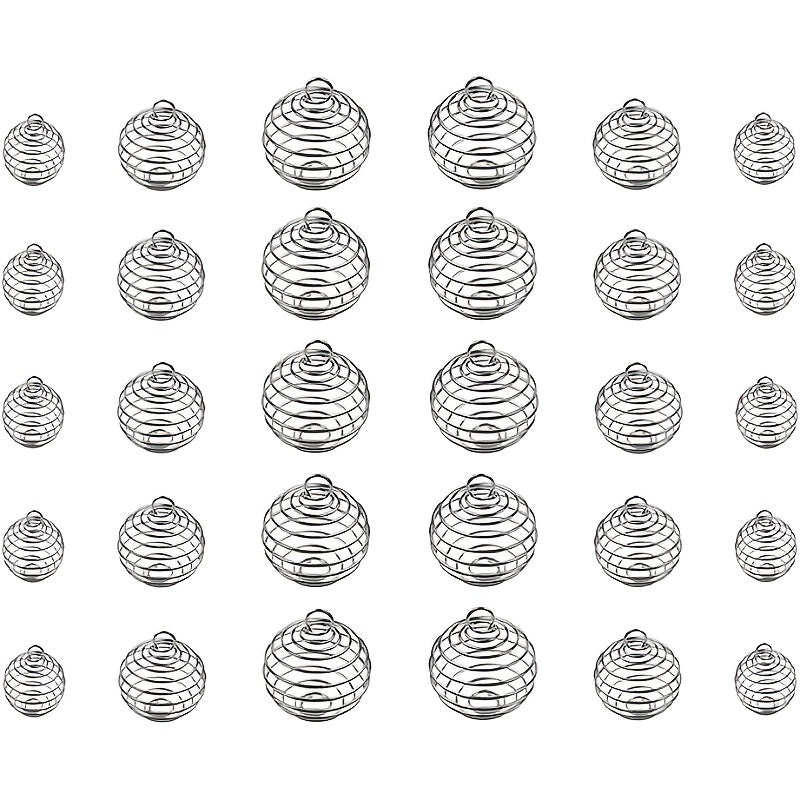Set of 30 Silver Spiral Bead Cage Pendants in 3 Sizes for Jewelry Making and Necklaces