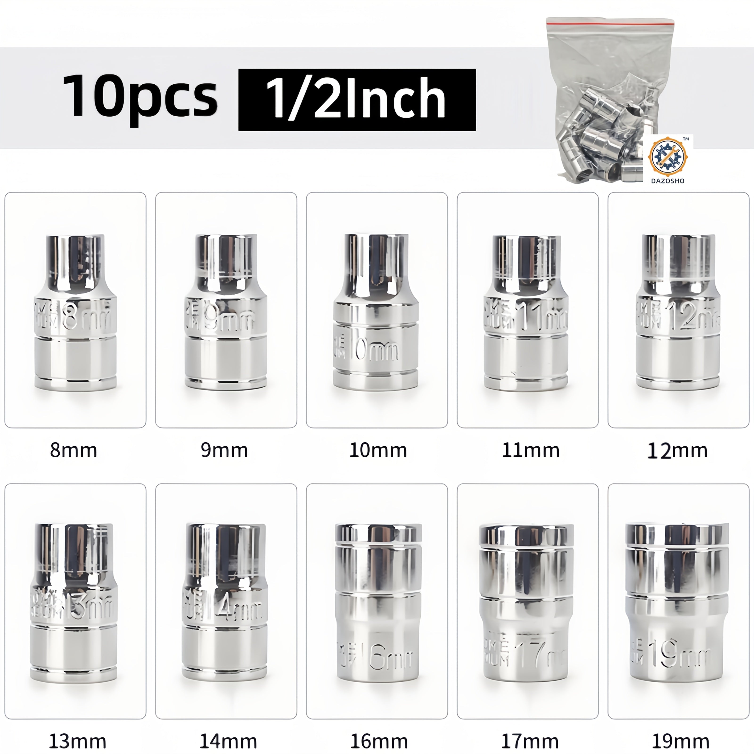 Impact Wrench Socket Set 10pcs Thin Wall Metric CRV Metal Auto Repair