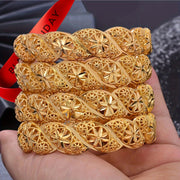 Set of 4 Gold-Plated Copper Open Cuff Bracelets for Women Adjustable Bangle Jewelry