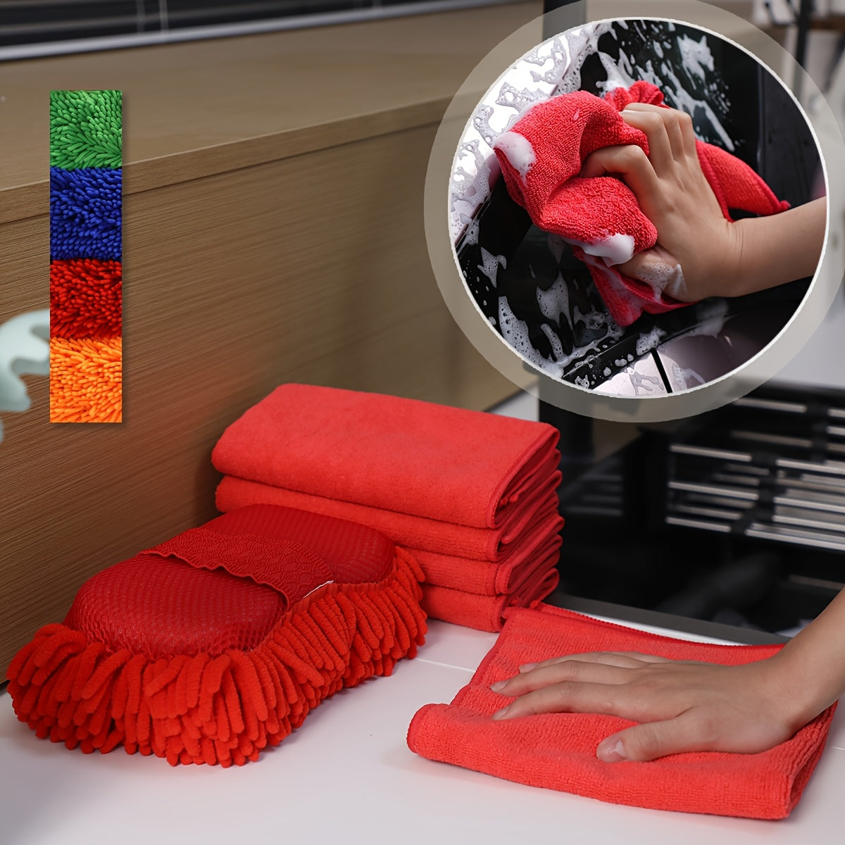 Microfiber Car Wash Sponge and Towel Set 6pcs Soft Reusable Scratch-Free