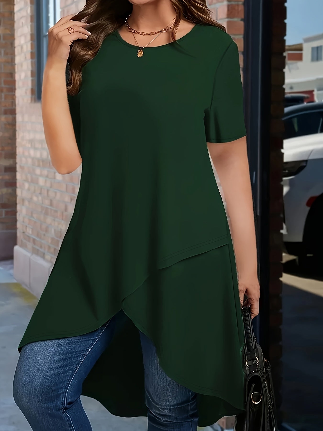 Plus Size Women's Slim Fit Cotton T-Shirt Short Sleeve Casual Summer Solid Color