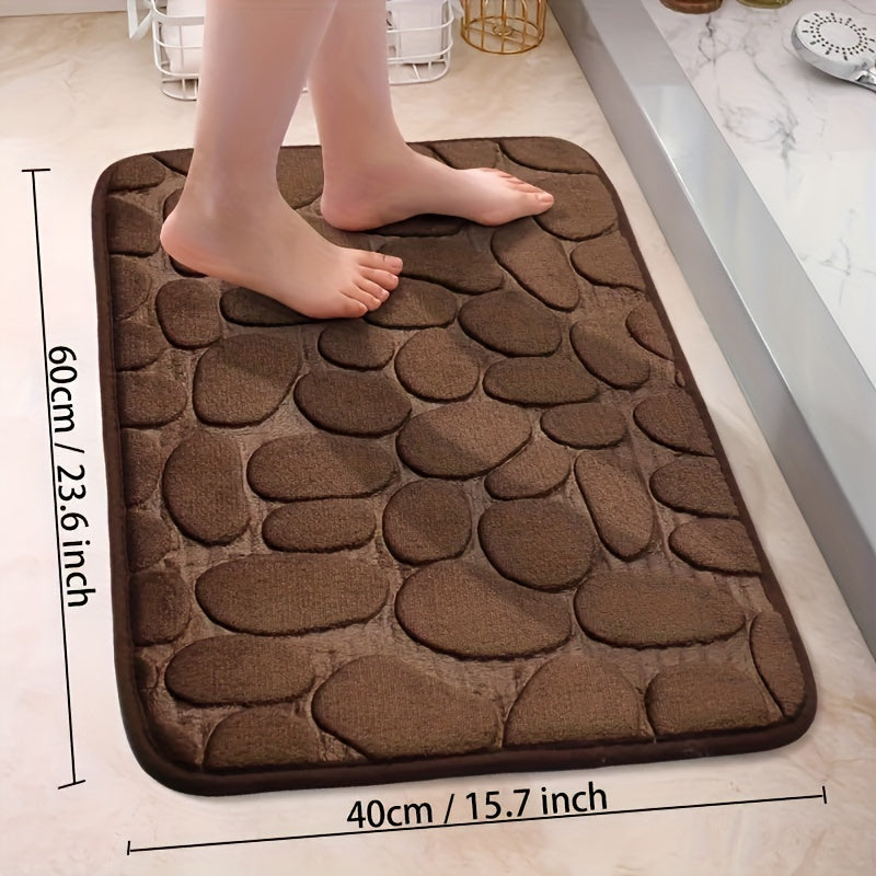 Memory Foam Bath Rug Non-Slip Cobblestone Embossed Water Absorbent