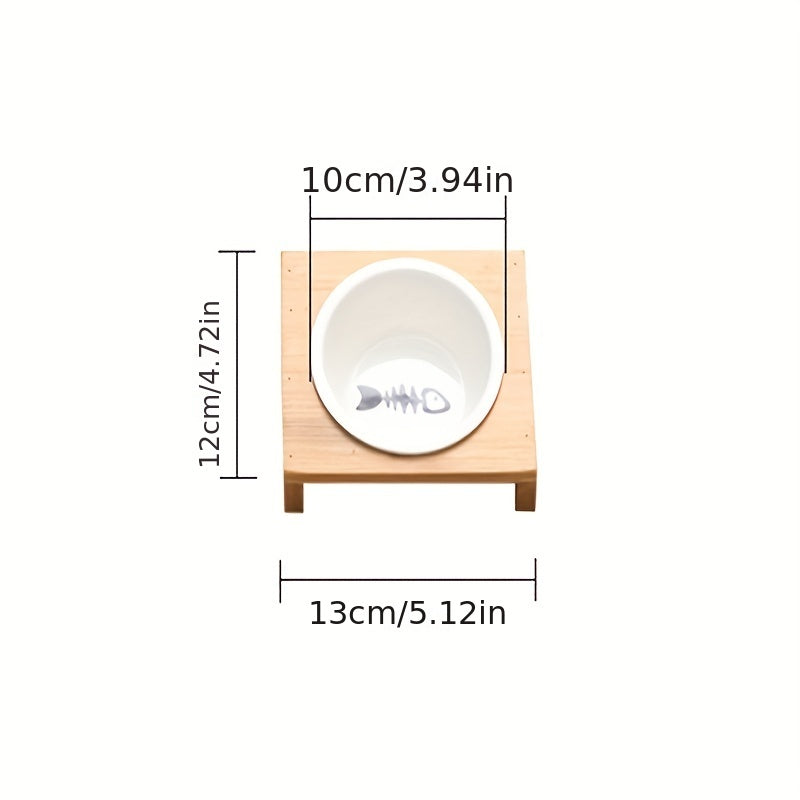 Cuencos de cerámica para gatos con soporte de bambú, plato de comida para mascotas pequeñas para gatos de interior