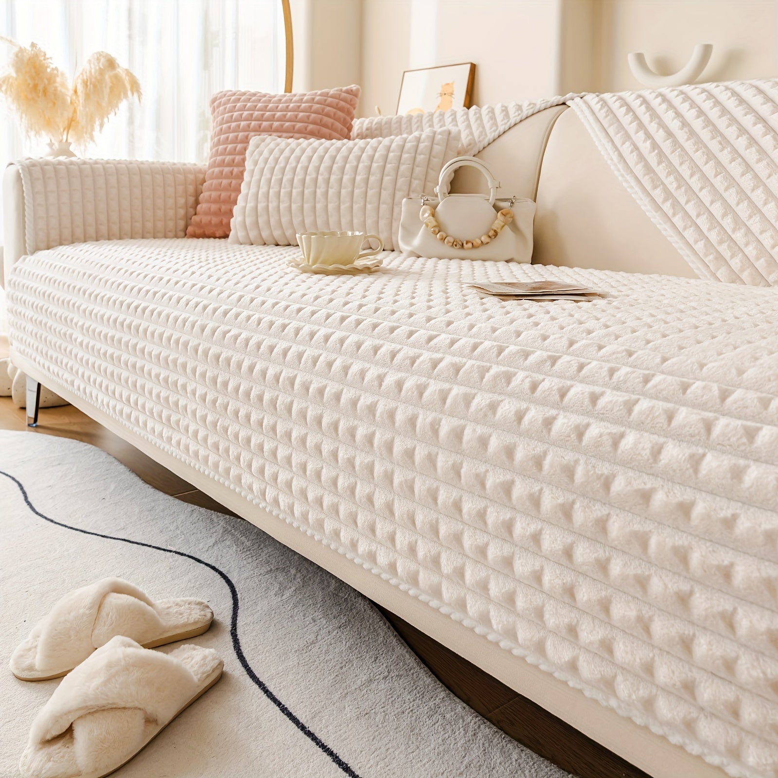 Нескользящая плюшевая накидка на диван для всей мебели, безопасная для домашних животных, легко очищается