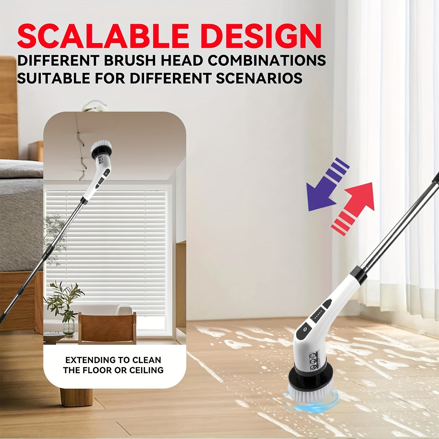 Electric Cleaning Brush Set 7-in-1 Cordless 2-Speed Long Handle Interchangeable Heads