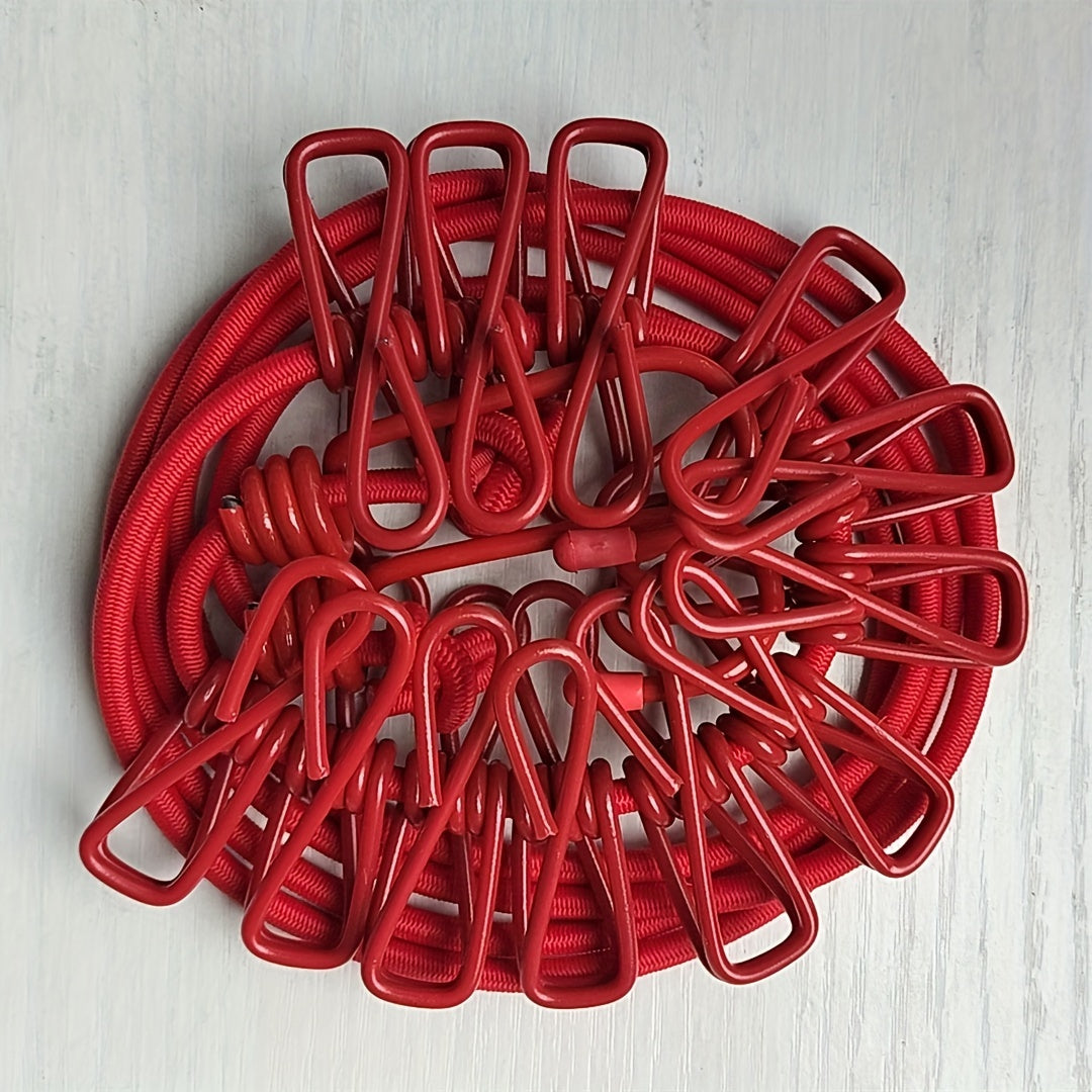 Retractable Clothesline with 12 Plastic Clips for Outdoor Laundry Drying