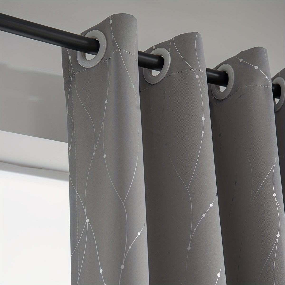 Blackout Curtain Elegant Silvery Wave Line Pattern Blackout Curtain for Living Room Bedroom Kitchen Bathroom