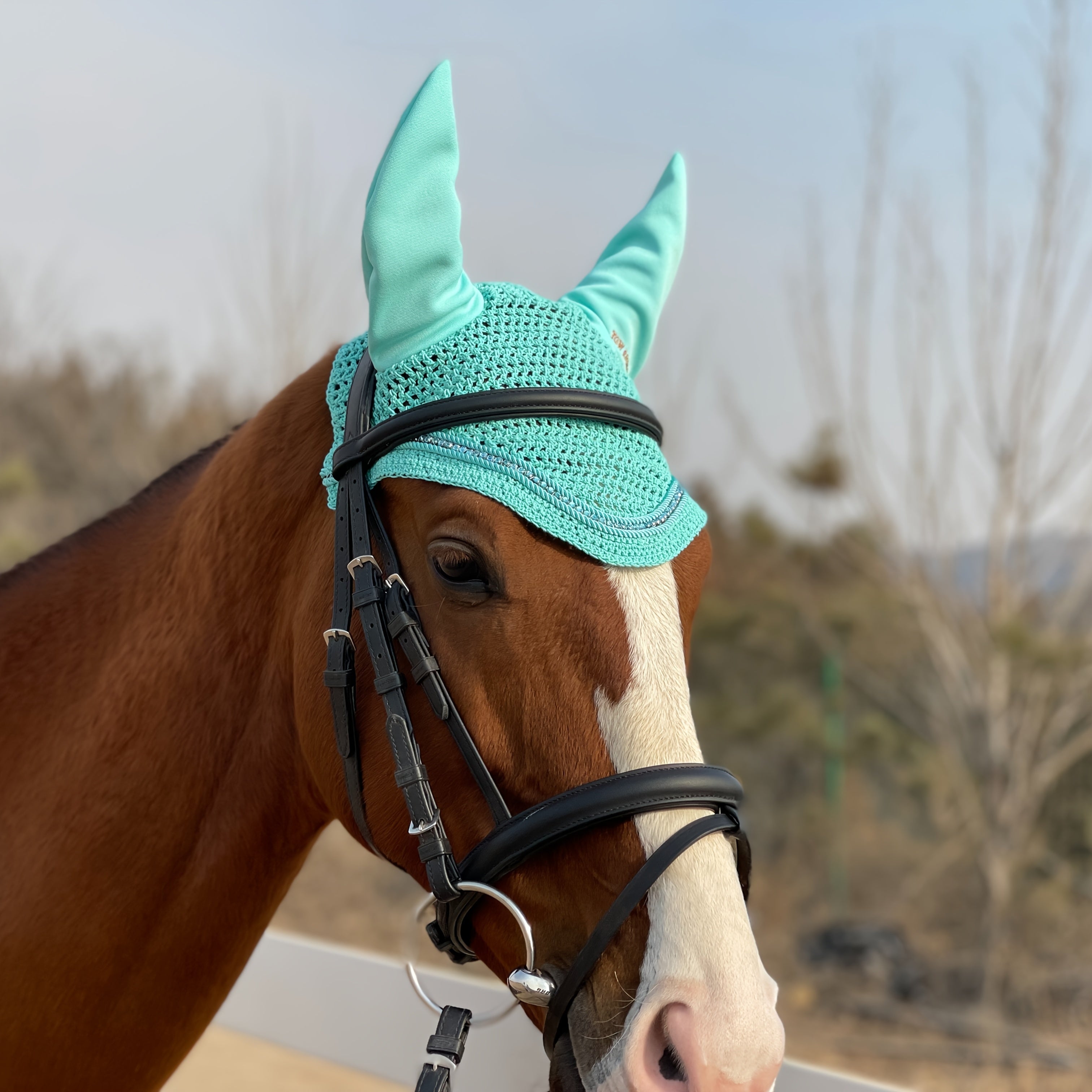 3D Sparkly Knitted Horse Ear Covers Spandex with Glitter Design