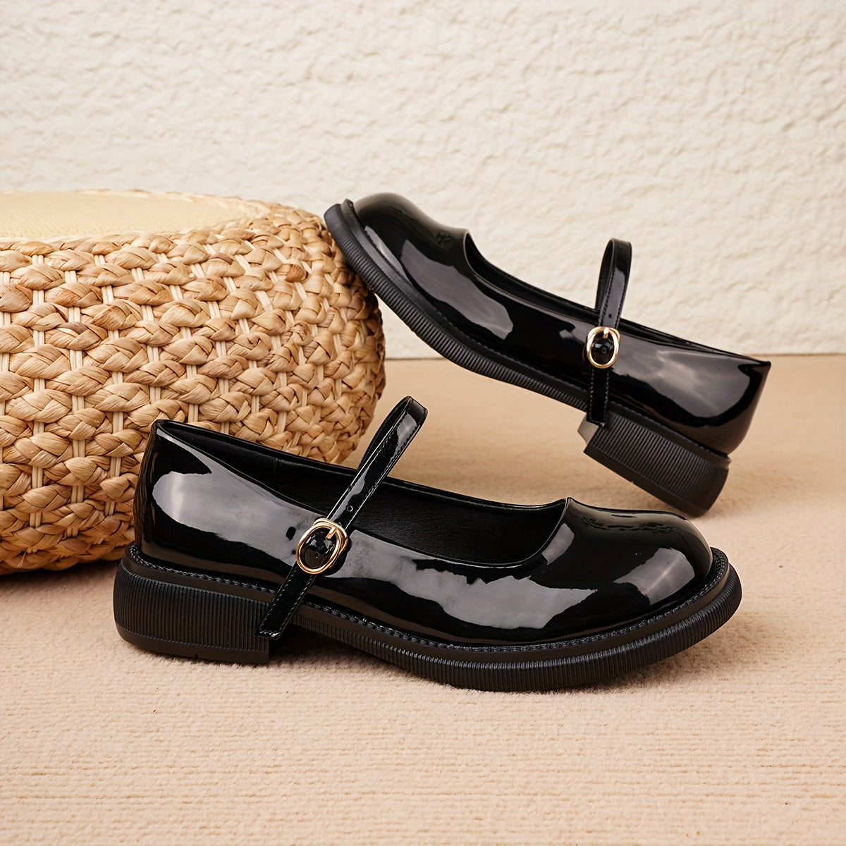 Women Black Mary Jane Loafers Retro Japanese Style Slip-On Round Toe