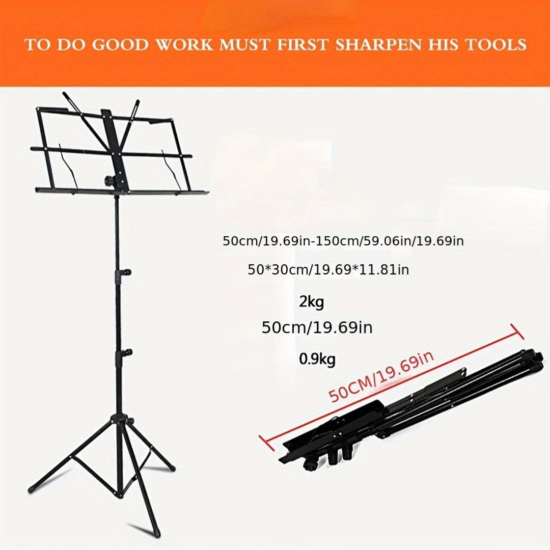 Adjustable Height Folding Music Stand Alloy Black for Instruments