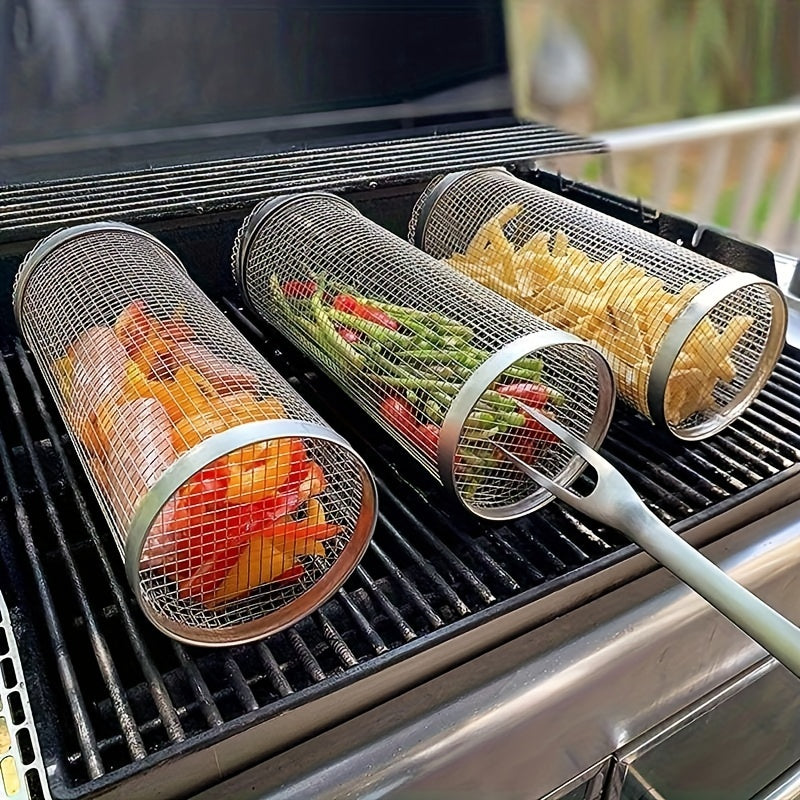 Stainless Steel BBQ Net Tube Grill Basket for Fish Vegetables and More
