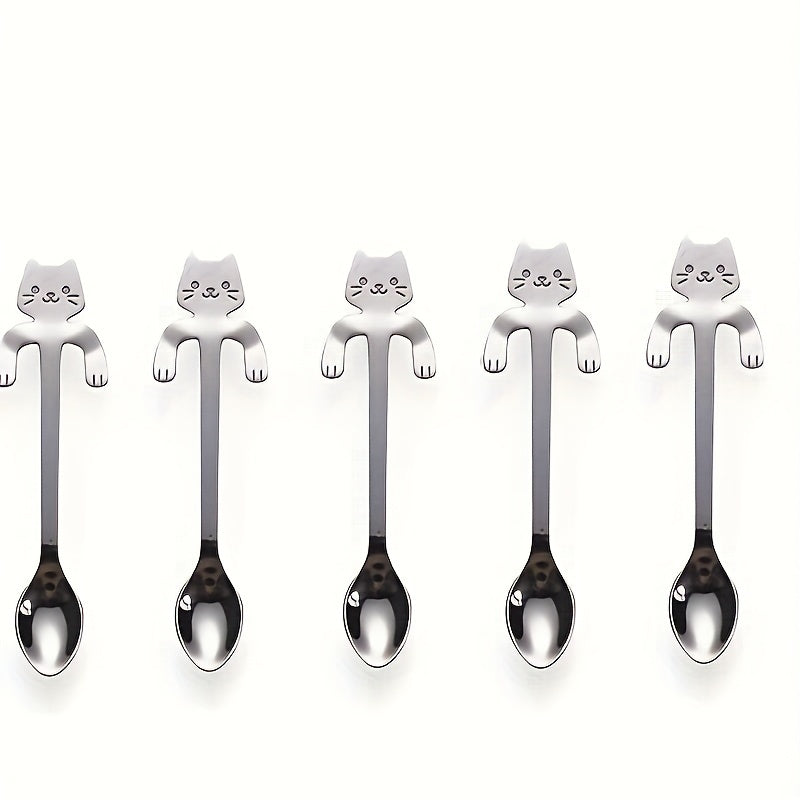 Stainless Steel Cat-Shaped Spoon Long Handle Stirrer for Coffee Tea Espresso