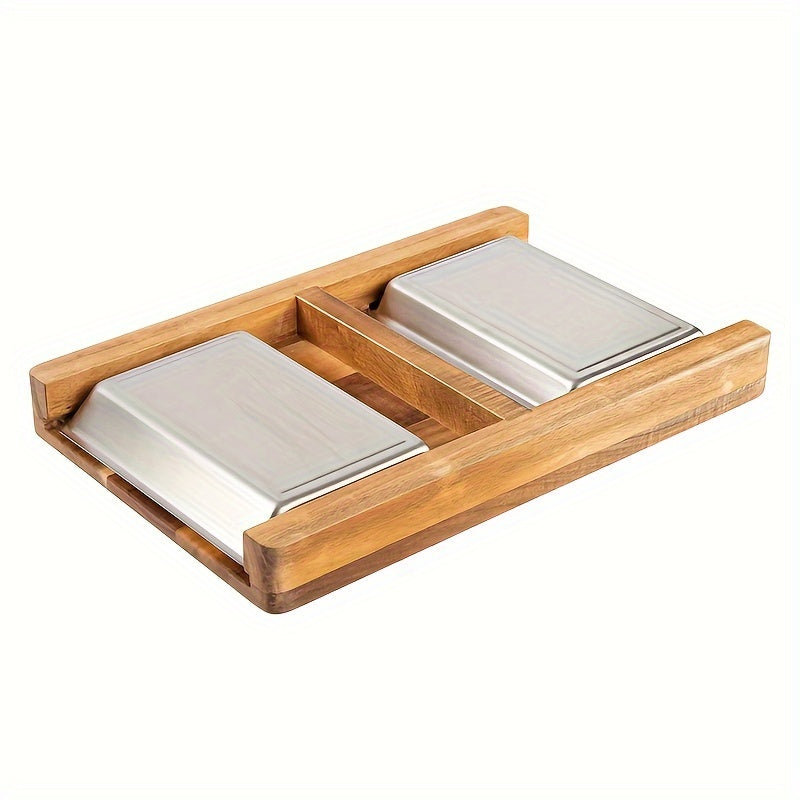 Large Bamboo Cutting Board with Pull-Out Drawers, Non-Slip Surface