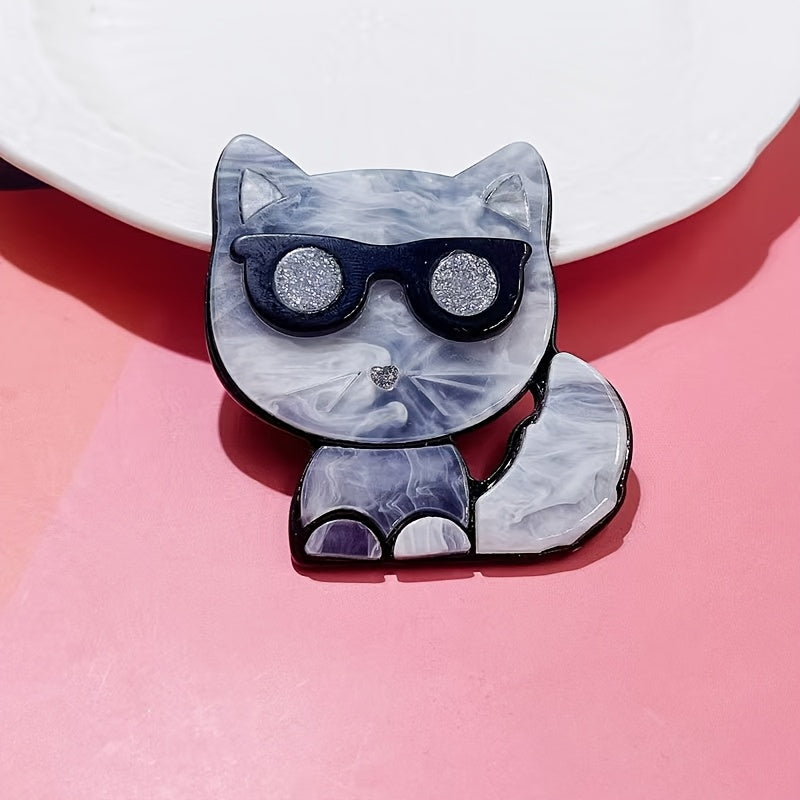 Animal Brooch Pin for Women and Girls with Glasses Stylish Cartoon Cat Accessory