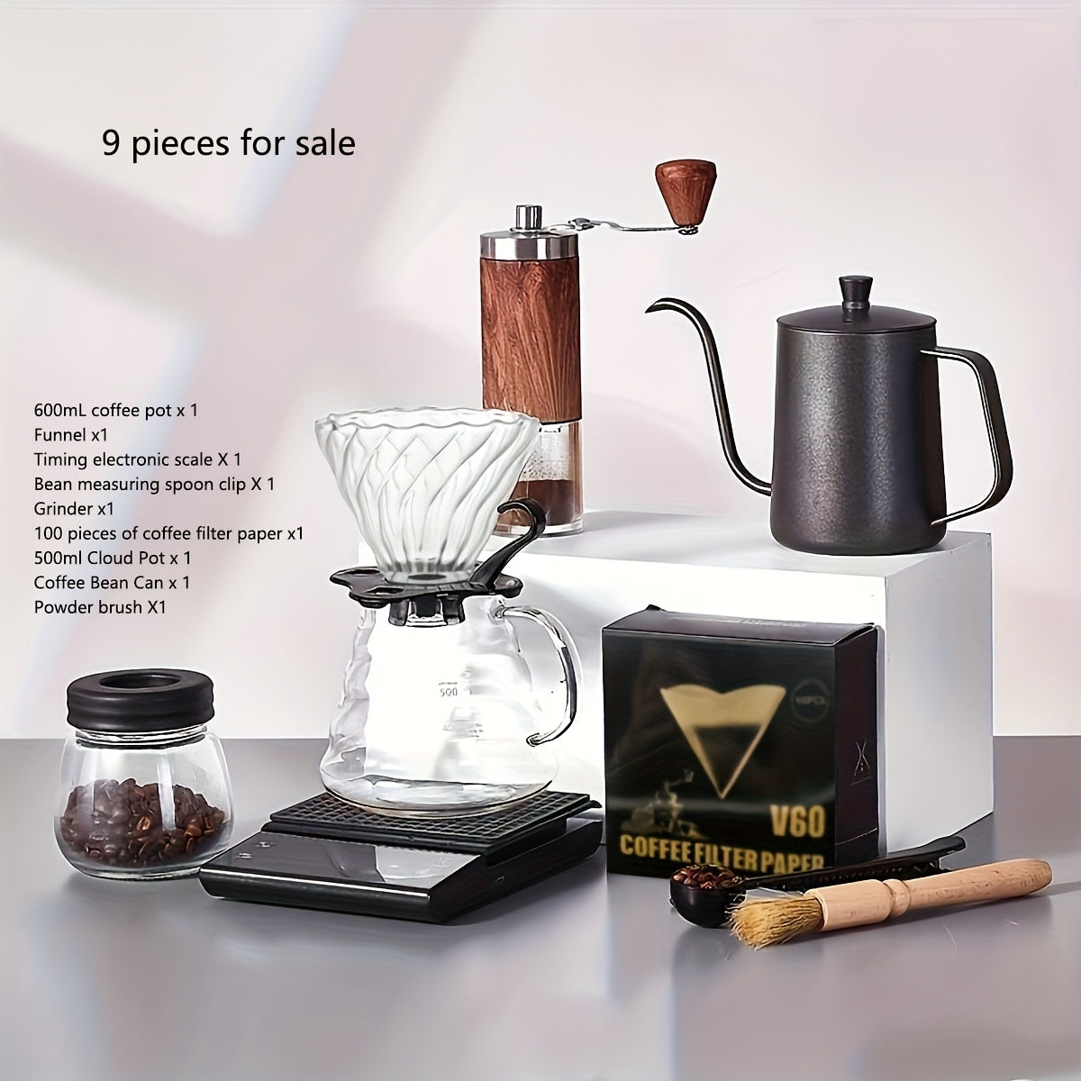 Portable Stainless Steel Coffee Machine Set with Grinder and Accessories
