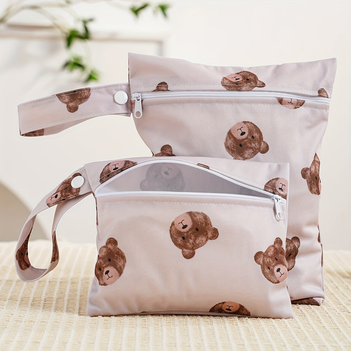 Set of 2 Waterproof Animal Print Diaper Bags with Handles and Zippers
