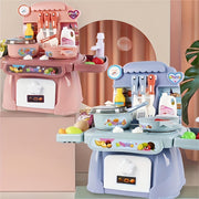 Play Kitchen Set for Kids 3+ Pink Blue Lights Sounds Stove Sink Faux Food