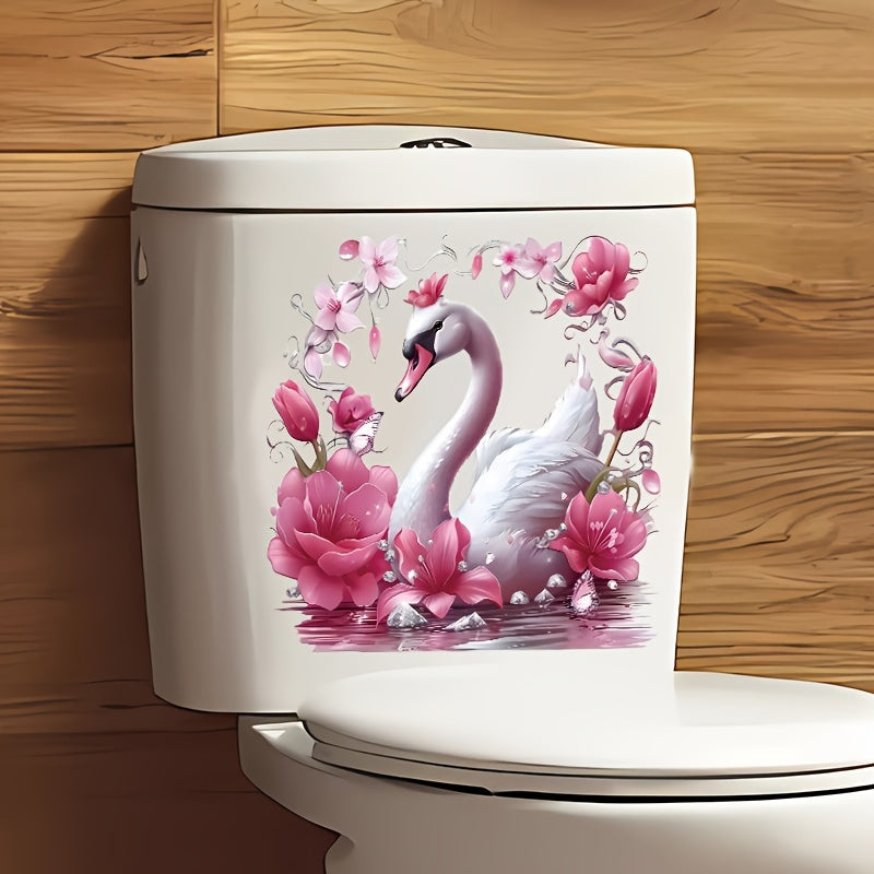 Swan Pattern Toilet Seat Sticker for Bathroom and Kitchen Decor