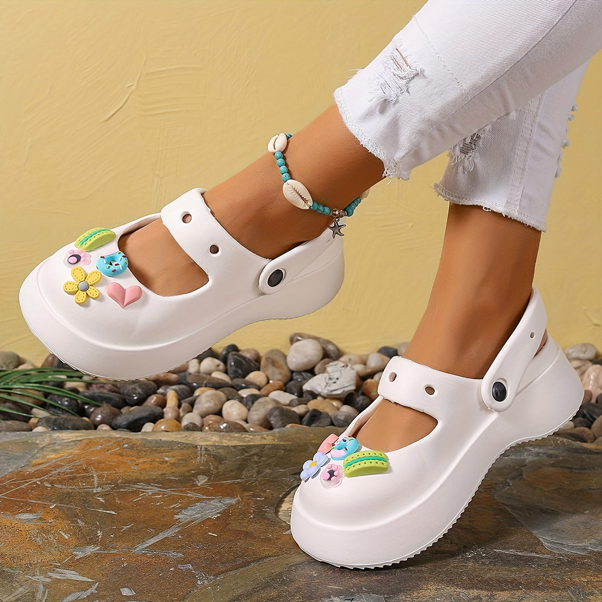 Women's EVA Slippers Summer Beach Shoes with Rotatable Back Strap, Anti-Slip Durable Sole