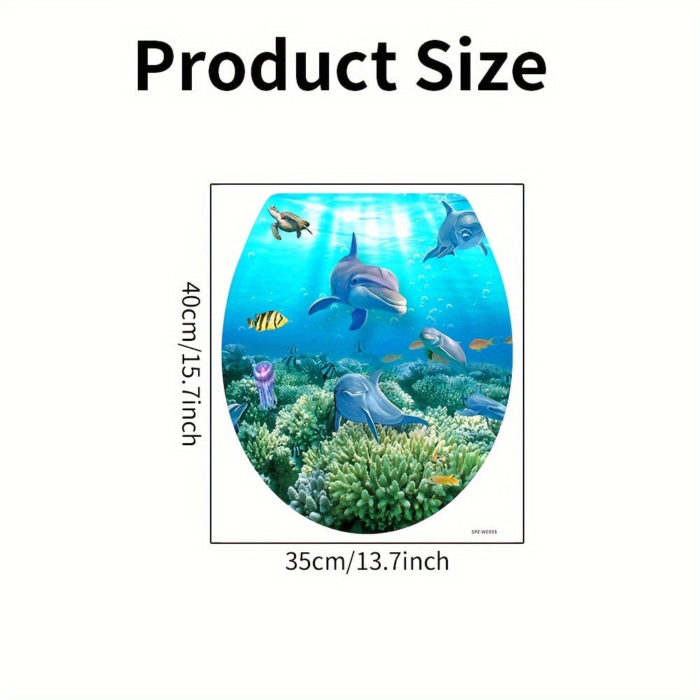 Cartoon Shark and Turtle Bathroom Sticker Matte Finish Self-Adhesive Toilet Lid Decal