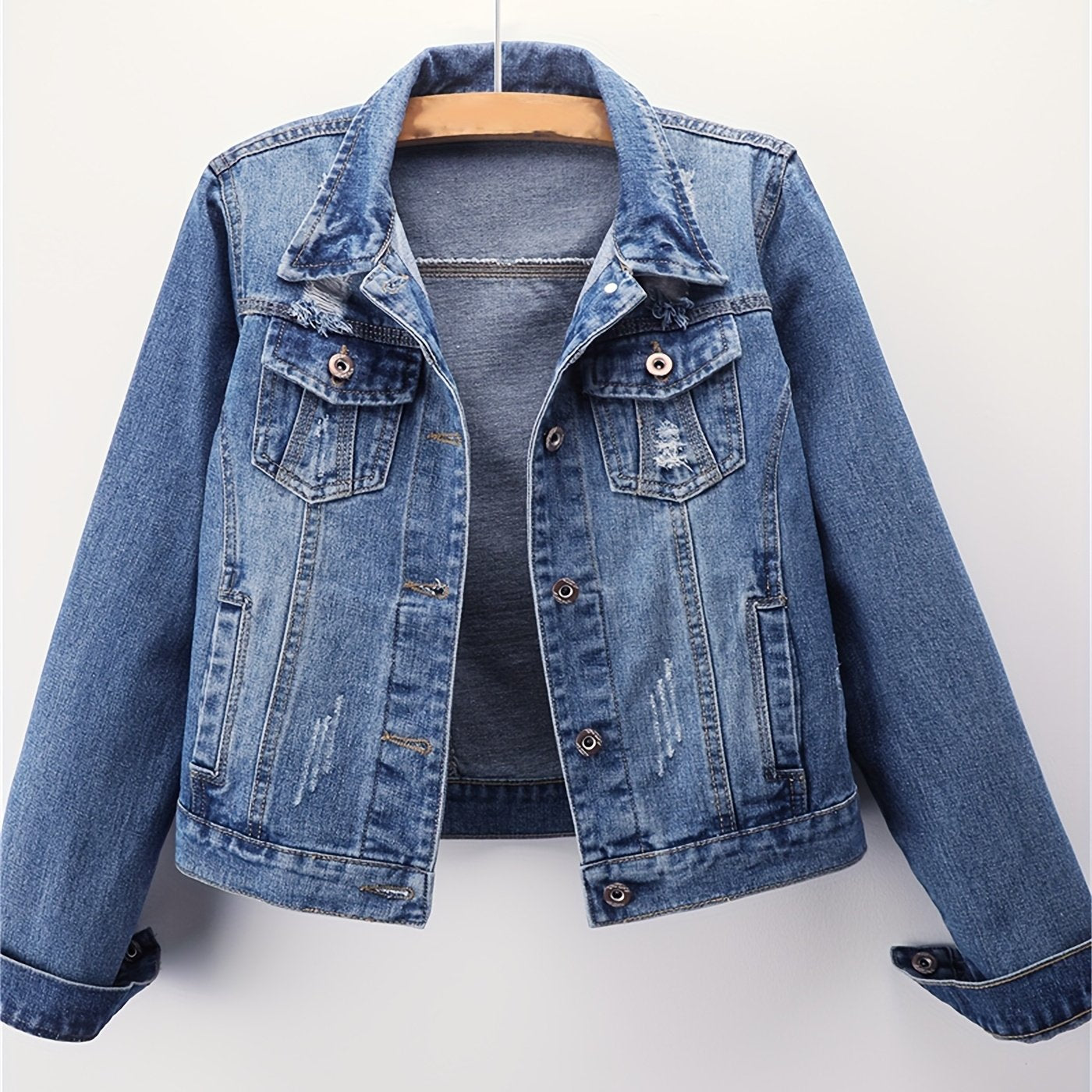 Plus o'lcham ayollar uchun denim kurtka vintage ilhomlangan yengil ko'k uzun qolli kundalik