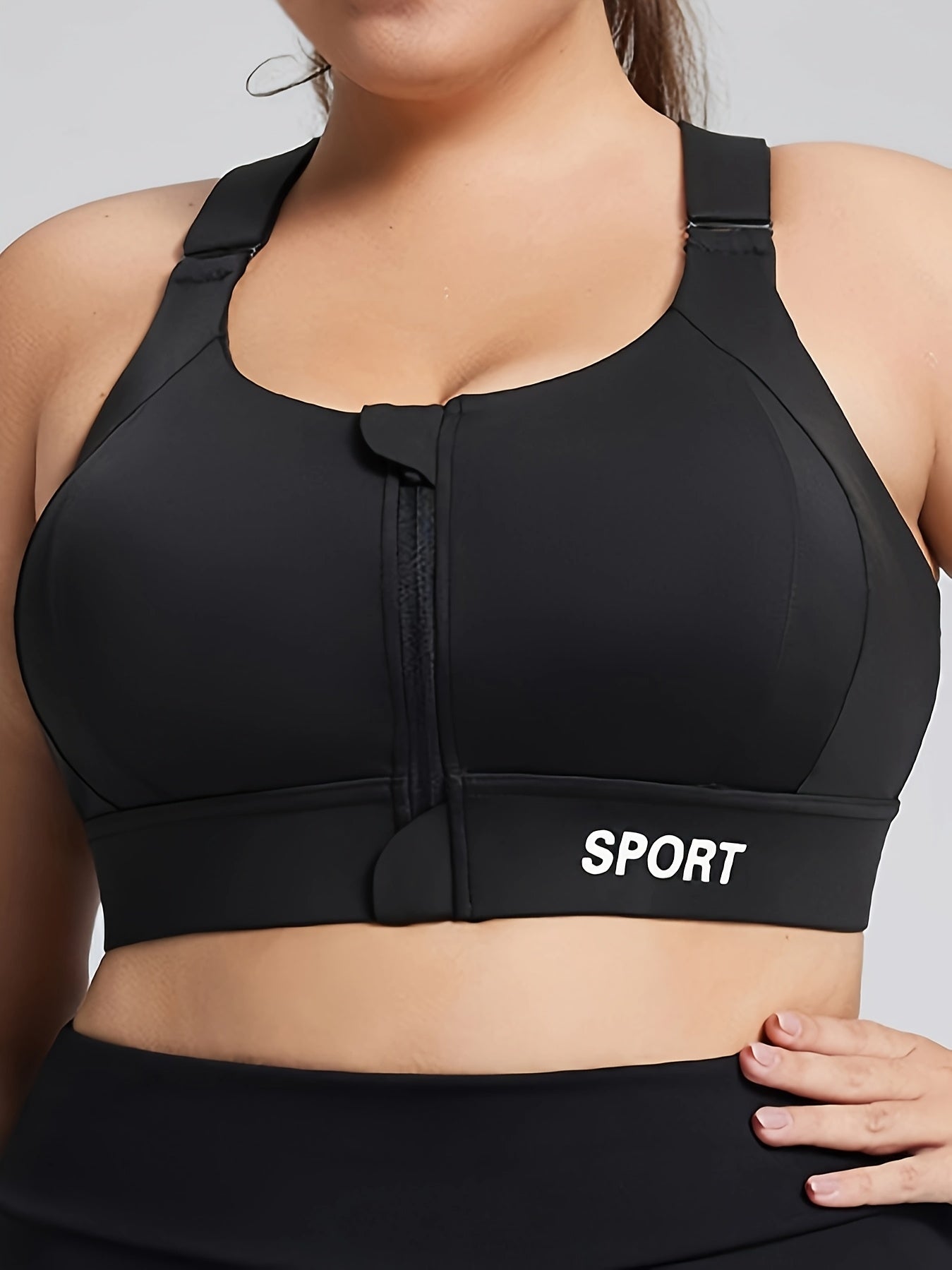 Plus Size Sports Bra with Zipper High-Impact Yoga Workout Fitness Vest