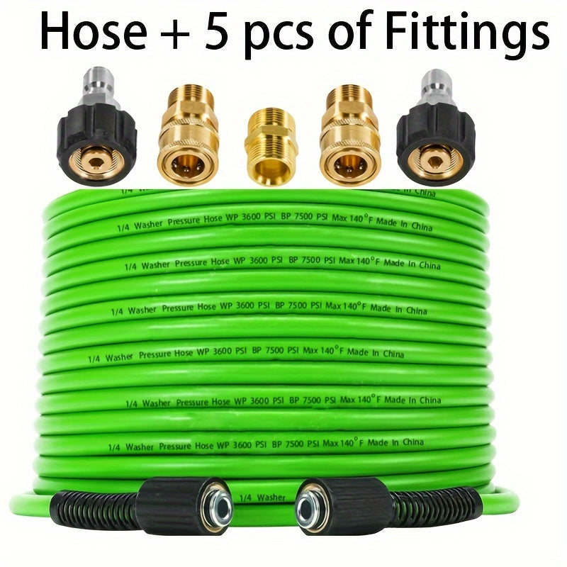 3600PSI Green Pressure Washer Hose PVC Kink-Resistant 1/4 Inch with M22 Fittings