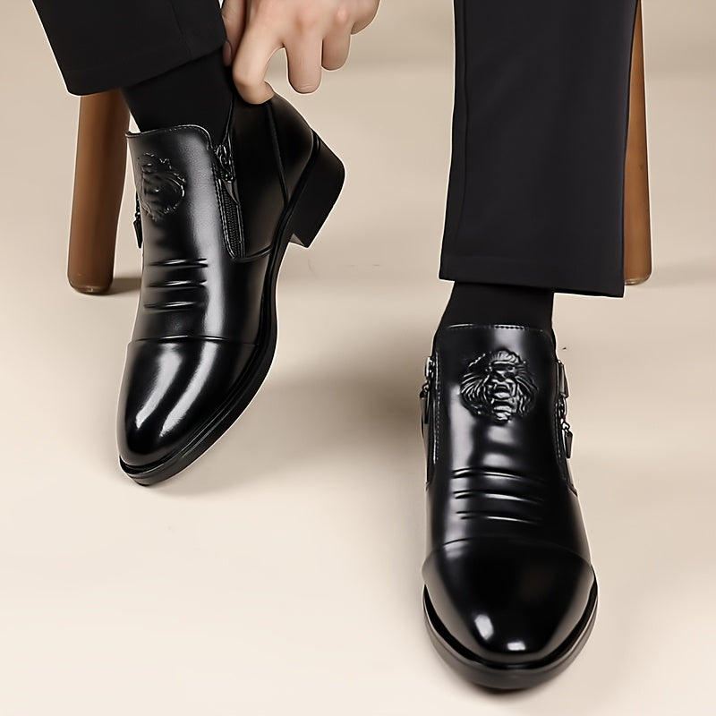 Men's Winter Ankle Boots Microfiber Synthetic Leather Solid Color Slip-On Zipper Casual Street Business