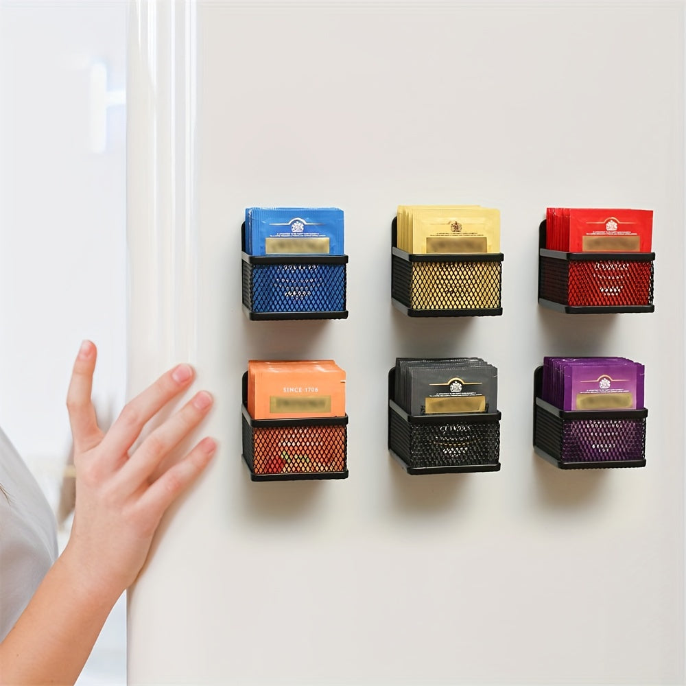 Organizador de malla metálica para colgar bolsas de té magnéticas para nevera, encimera y estante de cocina