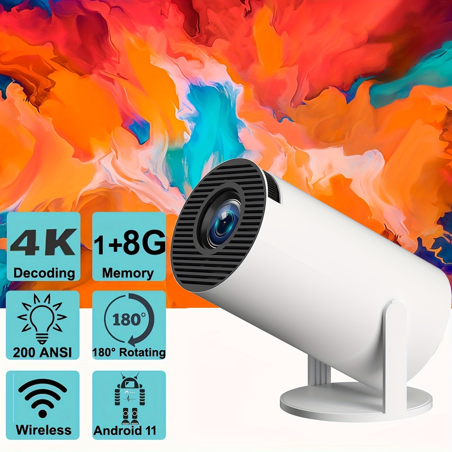 Portativ 4K Video Proyektor WiFi 6 Android 11 Auto Kalibrlash bilan