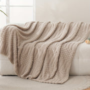 Soft Apricot Taffeta Throw Blanket with Jacquard Dot Stripe for Cold Seasons